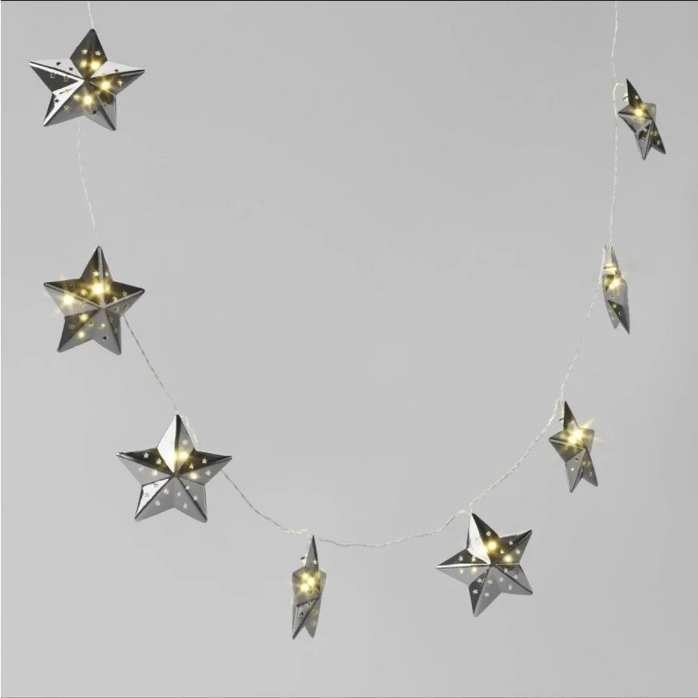 NIB Silver Star Holiday String Lights 6ft  -Wondershop